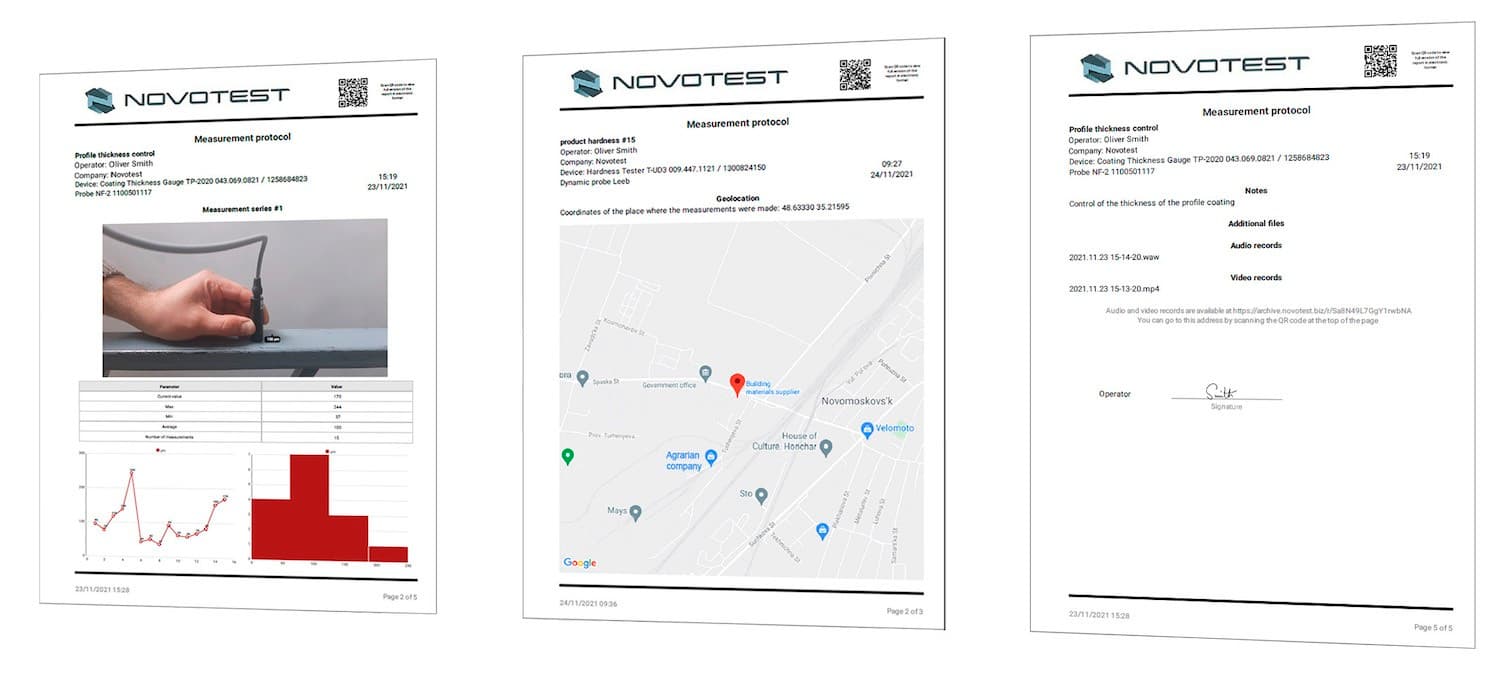 Example NOVOTEST Lab measurement reports