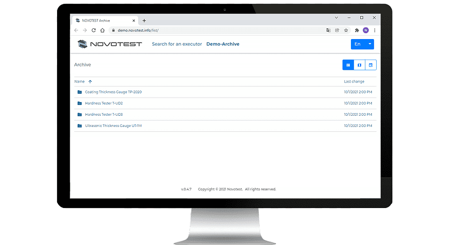 NOVOTEST online archive shown on a desktop monitor
